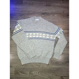 Vintage Winona Knits 100% Wool Sweater Mens Small‎ Grey Argyle 80s Made in USA